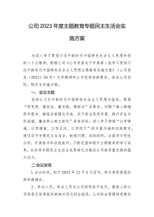 公司2023年度主题教育专题民主生活会实施方案.docx