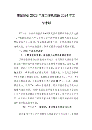 集团纪委2023年度工作总结暨2024年工作计划.docx