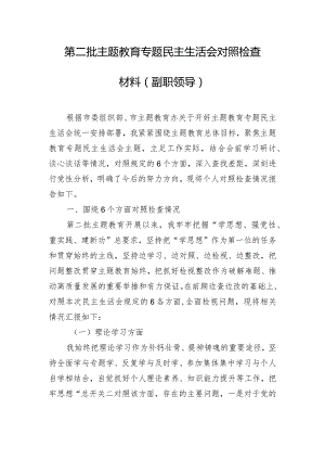 第二批主题教育专题民主生活会对照检查材料（副职领导）.docx