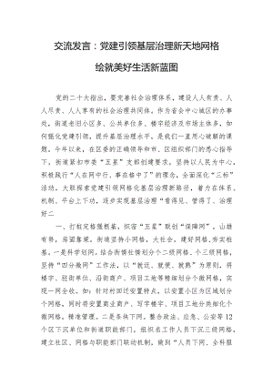 交流发言：党建引领基层治理新天地 网格绘就美好生活新蓝图.docx
