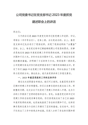 公司党委书记在党支部书记2023年度抓党建述职会上的讲话.docx