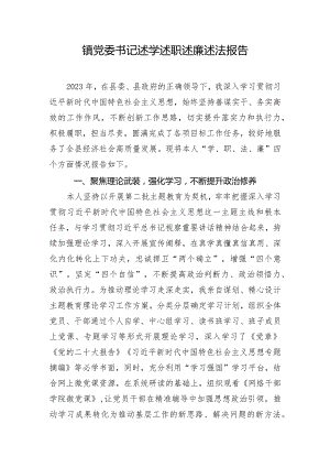2023年镇党委书记述学述职述廉述法报告.docx