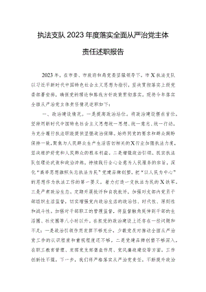 执法支队2023年度落实全面从严治党主体责任述职报告.docx