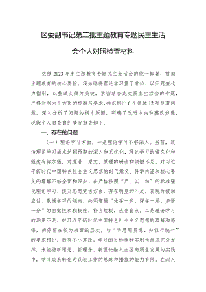 区委副书记第二批主题教育专题民主生活会个人对照检查材料.docx
