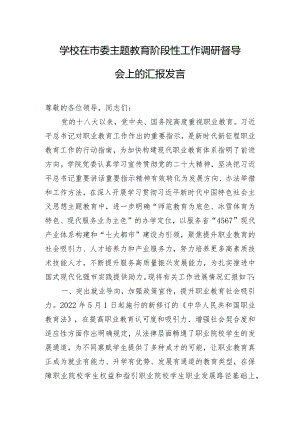 学校在市委主题教育阶段性工作调研督导会上的汇报发言.docx