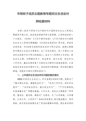市局班子成员主题教育专题民主生活会对照检查材料.docx