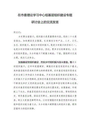 在市委理论学习中心组基层组织建设专题研讨会上的交流发言.docx