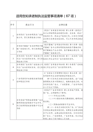 适用告知承诺制执法监管事项清单67项.docx