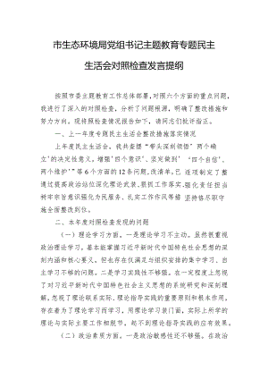 市生态环境局党组书记主题教育专题民主生活会对照检查发言提纲.docx