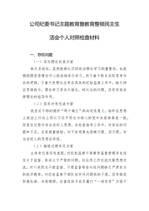 公司纪委书记主题教育暨教育整顿民主生活会个人对照检查材料.docx