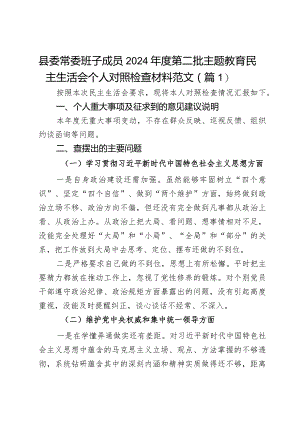 县委常委班子成员2024年度第二批主题教育民主生活会个人对照检查材料范文2篇.docx