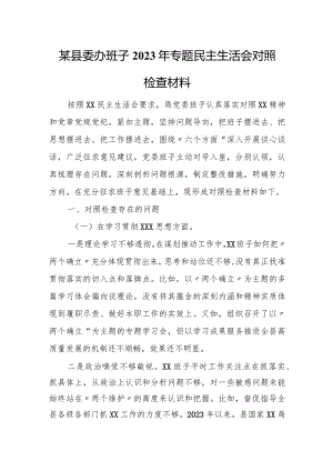 某县委办班子2023年专题民主生活会对照检查材料.docx
