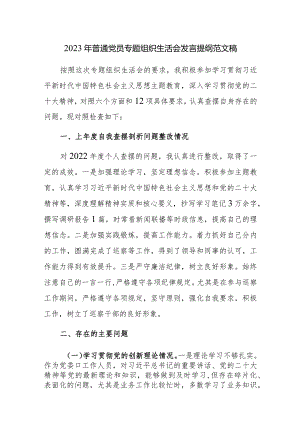 2023年普通党员专题组织生活会发言提纲范文稿2篇.docx