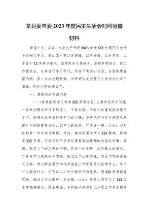 某县委常委2023年度民主生活会对照检查材料.docx