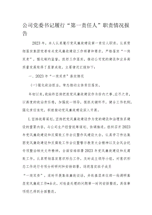 公司党委书记履行“第一责任人”职责情况报告.docx