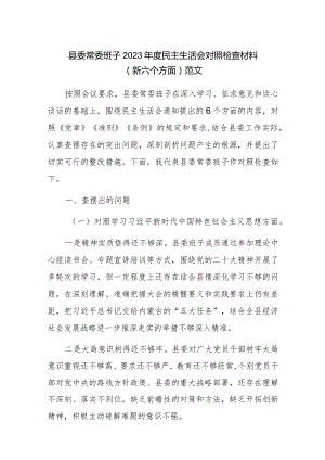 县委常委班子2023年度民主生活会对照检查材料（新六个方面）范文.docx