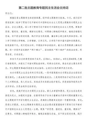 第二批主题教育专题民主生活会主持词.docx