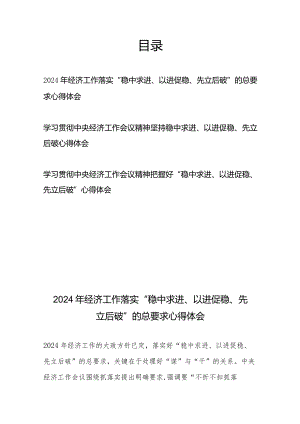 2024年学习贯彻中央经济工作会议精神坚持“稳中求进、以进促稳、先立后破”心得体会3篇.docx