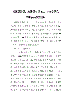 某区委常委、政法委书记2023年度专题民主生活会发言提纲.docx