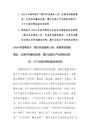 2024年领导班子“践行宗旨服务人民、求真务实狠抓落实等”新六个方面对照检查发言材料范文2篇.docx