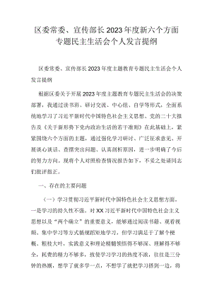 区委常委、宣传部长2023年度新六个方面专题民主生活会个人发言提纲.docx
