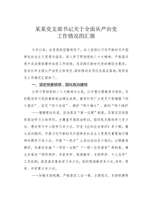 某某党支部书记关于全面从严治党工作情况的汇报.docx