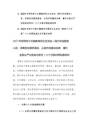 两篇：2023年领导班子民主生活会(践行宗旨服务人民、求真务实狠抓落实等新六个方面)对照检查及领导点评互评发言材料.docx