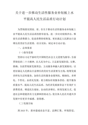 关于进一步推动生活性服务业补短板上水平提高人民生活品质行动计划.docx