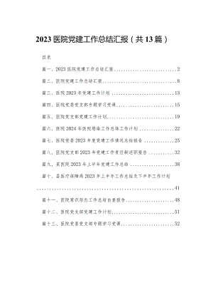 医院党建工作总结汇报13篇（精编版）.docx