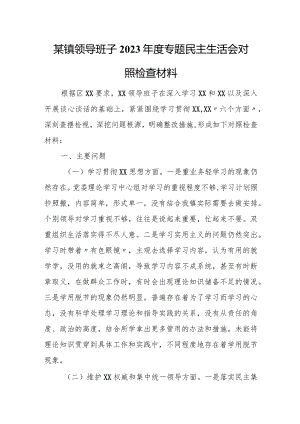 某镇领导班子2023年度专题民主生活会对照检查材料.docx