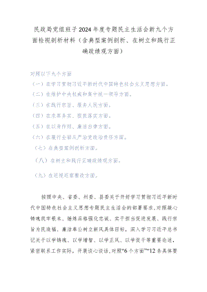 民政局党组班子2024年度专题民主生活会新九个方面检视剖析材料(含典型案例剖析、在树立和践行正确政绩观方面).docx