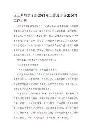 国企基层党支部2023年工作总结及2024年工作计划.docx