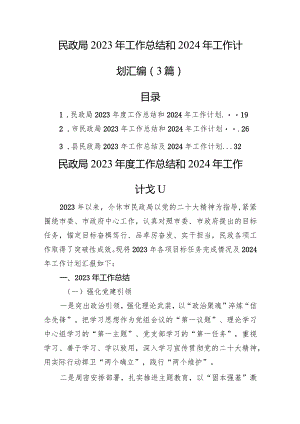民政局2023年工作总结和2024年工作计划汇编（3篇）.docx