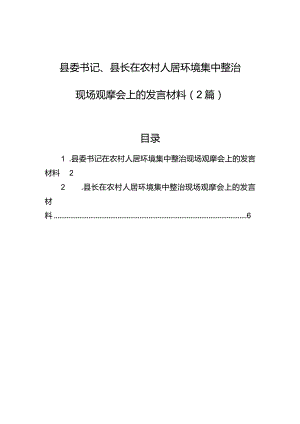 县委书记、县长在农村人居环境集中整治现场观摩会上的发言材料（2篇）.docx