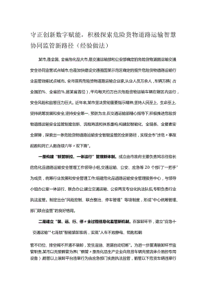 守正创新数字赋能积极探索危险货物道路运输智慧协同监管新路径(经验做法).docx