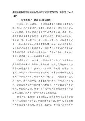 国企主题教育专题民主生活会领导班子成员相互批评意见.docx