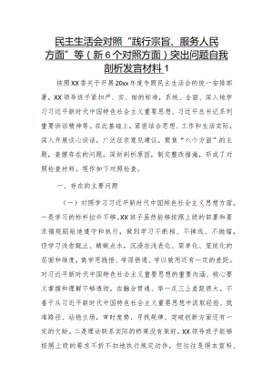 民主生活会对照“践行宗旨、服务人民方面”等（新6个对照方面）突出问题自我剖析发言材料2篇.docx