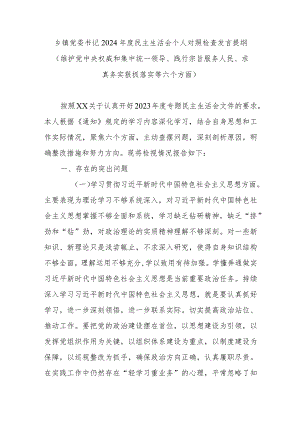 乡镇党委书记2024年度民主生活会个人对照检查发言提纲(维护党中央权威和集中统一领导、践行宗旨服务人民、求真务实狠抓落实等六个方面).docx