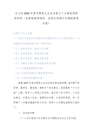 办主任2024年度专题民主生活会新九个方面检视剖析材料(含典型案例剖析、在树立和践行正确政绩观方面).docx