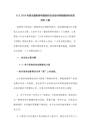 个人2024年度主题教育专题组织生活会对照查摆剖析发言材料2篇.docx