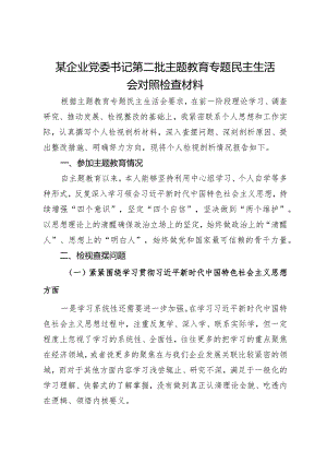 某企业党委书记第二批主题教育专题民主生活会对照检查材料.docx