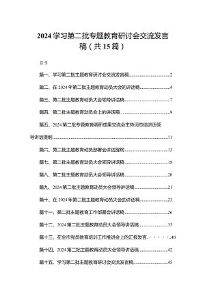 2024学习第二批专题教育研讨会交流发言稿（共15篇）.docx