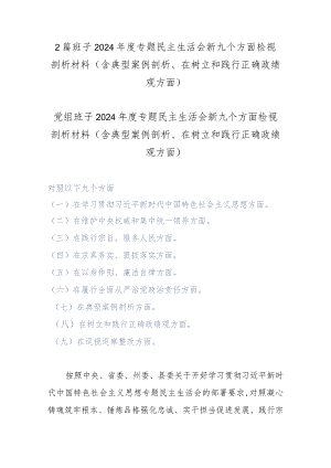 2篇班子2024年度专题民主生活会新九个方面检视剖析材料(含典型案例剖析、在树立和践行正确政绩观方面).docx