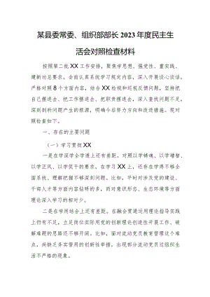 某县委常委、组织部部长2023年度民主生活会对照检查材料.docx