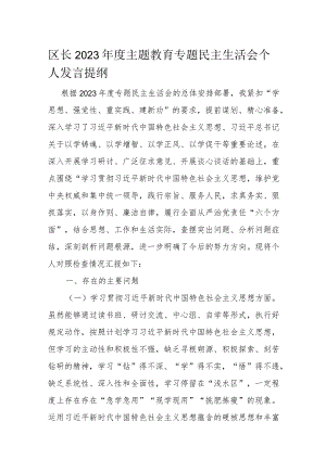 区长2023年度主题教育专题民主生活会个人发言提纲.docx