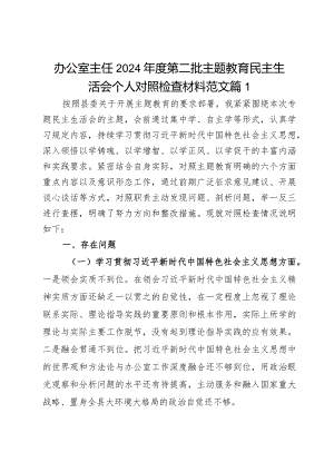 办公室主任2024年度第二批主题教育民主生活会个人对照检查材料范文2篇.docx
