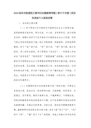 2024区长与街道党工委书记主题教育专题（新六个方面）民主生活会个人发言合集.docx
