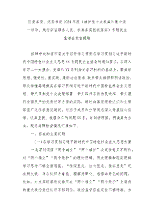 区委常委、纪委书记2024年度(维护党中央权威和集中统一领导、践行宗旨服务人民、求真务实狠抓落实)专题民主生活会发言提纲.docx