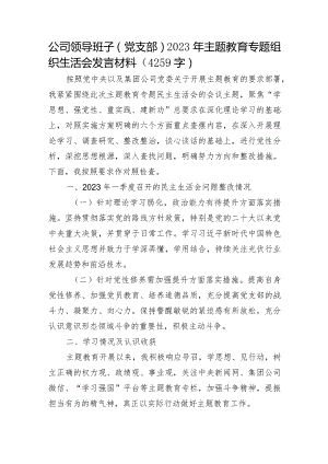 国企党员2023年主题教育专题组织生活会发言材料（学习收获体会+典型案例）.docx