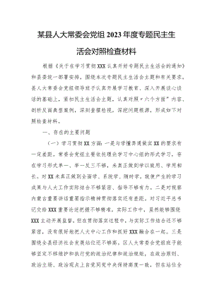 某县人大常委会党组2023年度专题民主生活会对照检查材料.docx